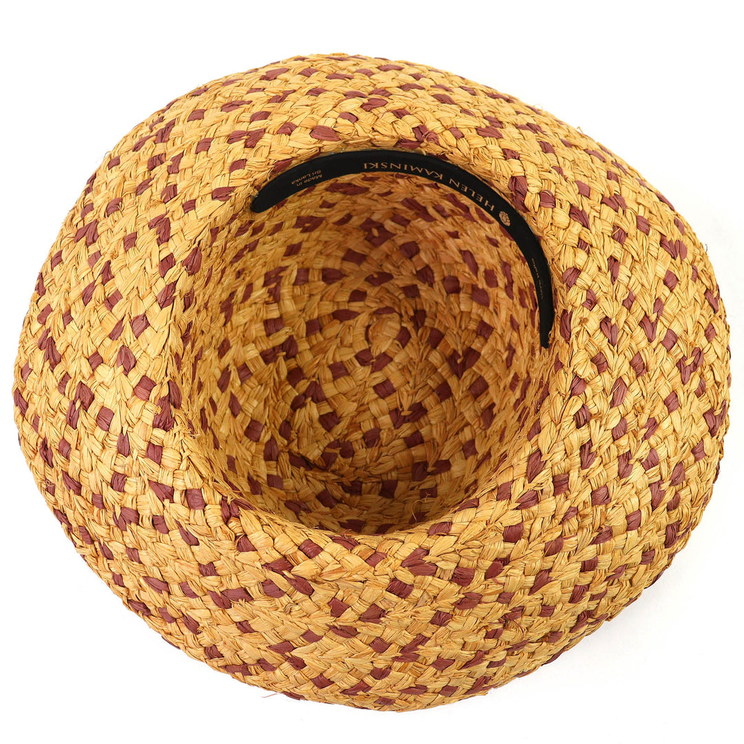 美品△HELEN KAMINSKI ヘレンカミンスキー ラフィア100％ ロゴ金具 リボン ストローハット 麦わら帽子 ベージュ系 レディース オススメ
