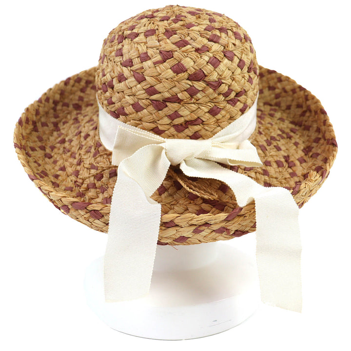 美品△HELEN KAMINSKI ヘレンカミンスキー ラフィア100％ ロゴ金具 リボン ストローハット 麦わら帽子 ベージュ系 レディース オススメ