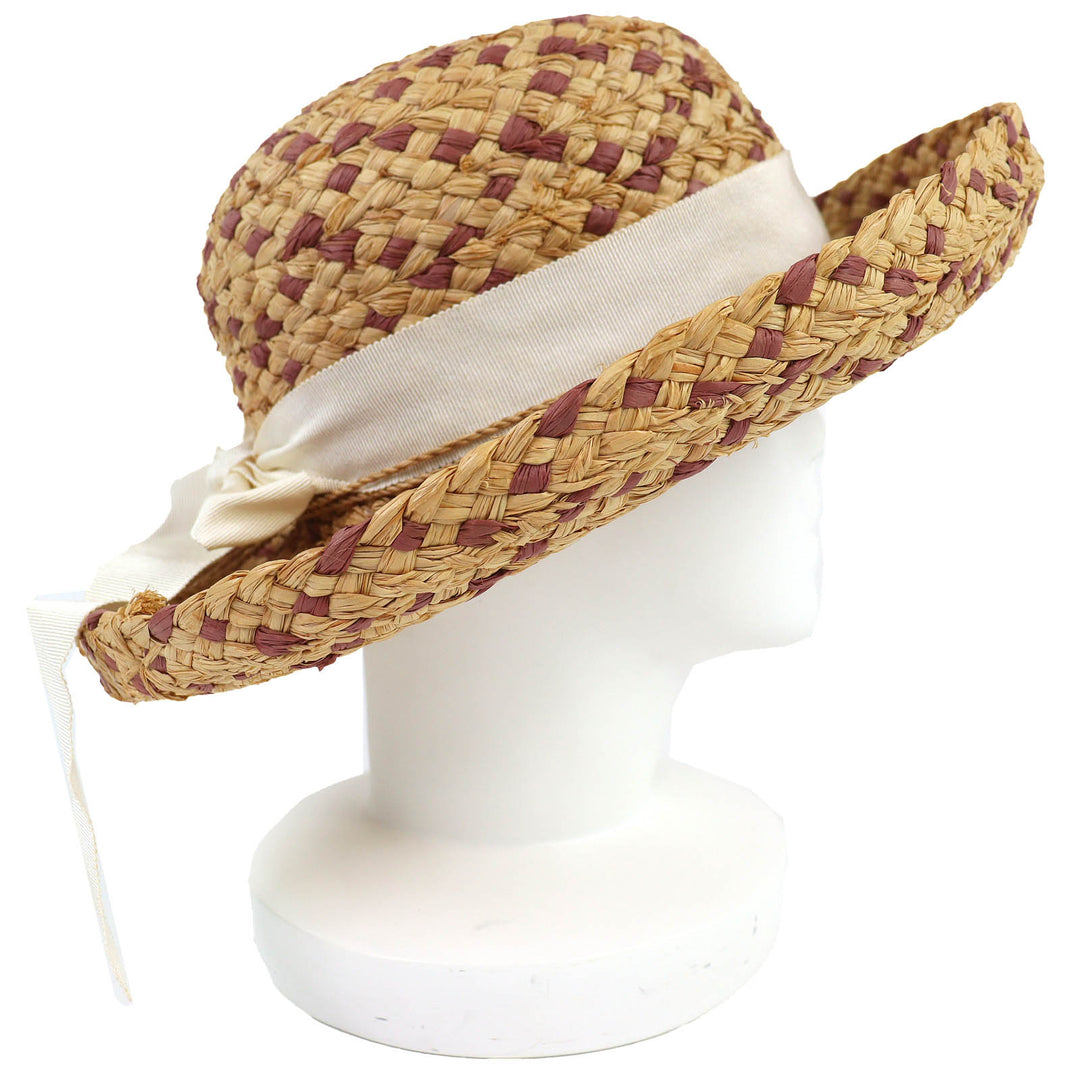 美品△HELEN KAMINSKI ヘレンカミンスキー ラフィア100％ ロゴ金具 リボン ストローハット 麦わら帽子 ベージュ系 レディース オススメ