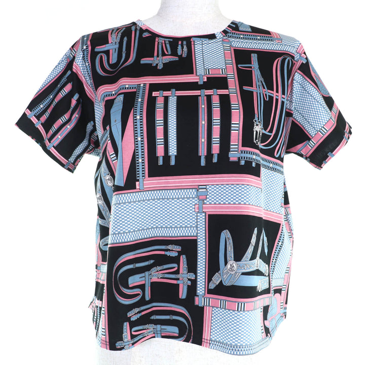 極美品☆HERMES エルメス 4H4634DS 24AW Lettres Equestres コットン100％ クロップド 半袖Ｔシャツ マルチ 36 伊製 正規品 レディース