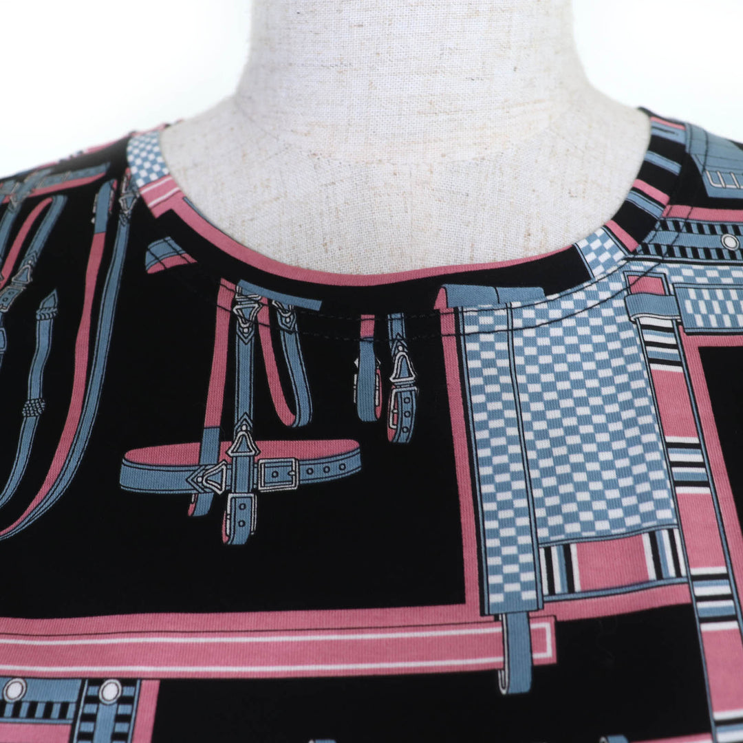 極美品☆HERMES エルメス 4H4634DS 24AW Lettres Equestres コットン100％ クロップド 半袖Ｔシャツ マルチ 36 伊製 正規品 レディース
