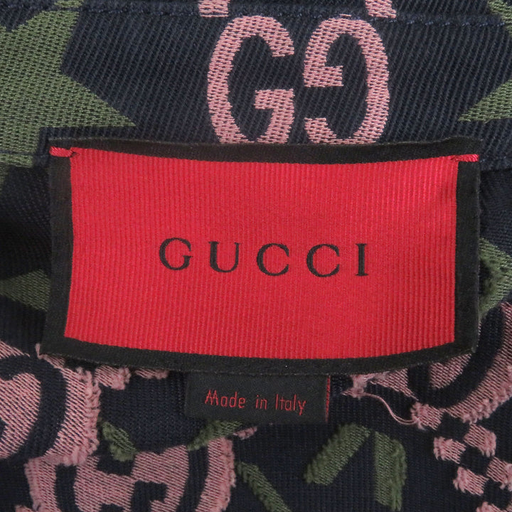 美品□GUCCI グッチ 576610 コットン100％ GGロゴ スター 総柄 シングル テーラードジャケット ネイビー 50 イタリア製 正規品 メンズ