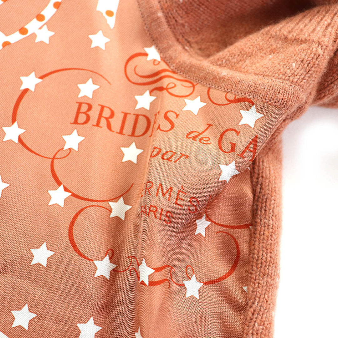未使用△HERMES エルメス Brides de Gala ブリッド ドゥ ガラ シルク100％ カシミヤ混 ROSE AUBE ツイルレーヌ 半袖ニット 36 フランス製