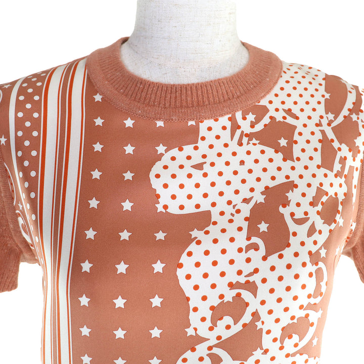 未使用△HERMES エルメス Brides de Gala ブリッド ドゥ ガラ シルク100％ カシミヤ混 ROSE AUBE ツイルレーヌ 半袖ニット 36 フランス製
