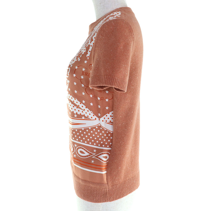 未使用△HERMES エルメス Brides de Gala ブリッド ドゥ ガラ シルク100％ カシミヤ混 ROSE AUBE ツイルレーヌ 半袖ニット 36 フランス製
