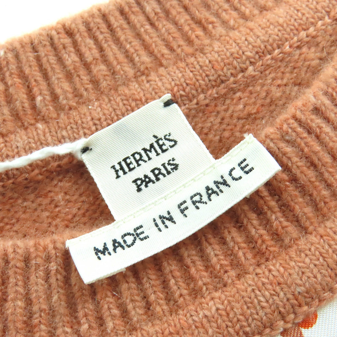 未使用△HERMES エルメス Brides de Gala ブリッド ドゥ ガラ シルク100％ カシミヤ混 ROSE AUBE ツイルレーヌ 半袖ニット 36 フランス製