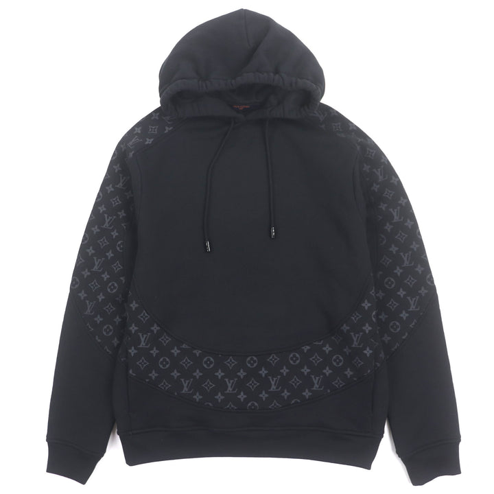 美品▼LOUIS VUITTON ルイヴィトン 21SS モノグラム サークルカット 裏起毛 フーデッド プルオーバー パーカー ブラック S 正規品 メンズ