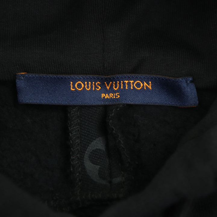 美品▼LOUIS VUITTON ルイヴィトン 21SS モノグラム サークルカット 裏起毛 フーデッド プルオーバー パーカー ブラック S 正規品 メンズ
