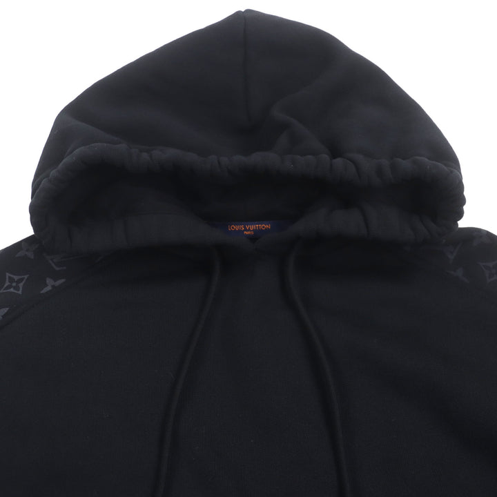 美品▼LOUIS VUITTON ルイヴィトン 21SS モノグラム サークルカット 裏起毛 フーデッド プルオーバー パーカー ブラック S 正規品 メンズ