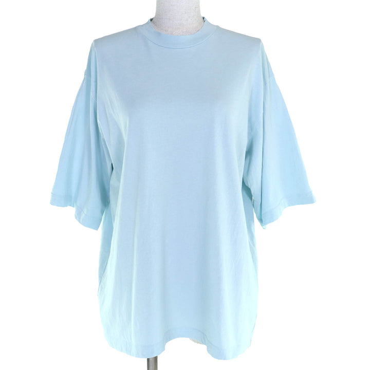 美品△MARNI マルニ 23SS HUMU0223X2 コットン100％ ロゴ刺繍 クルーネック 半袖Ｔシャツ ライトブルー 44 正規品 レディース メンズ
