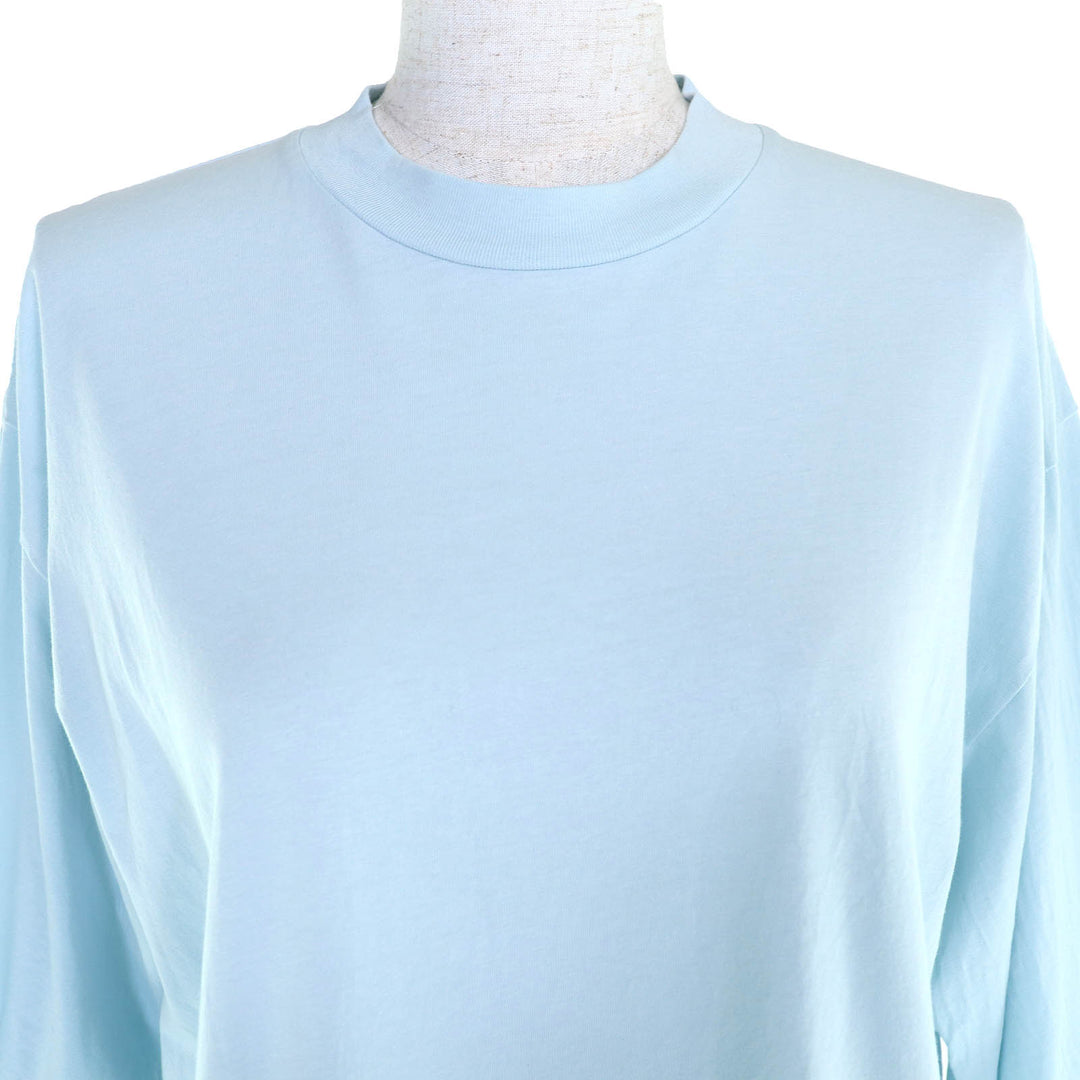 美品△MARNI マルニ 23SS HUMU0223X2 コットン100％ ロゴ刺繍 クルーネック 半袖Ｔシャツ ライトブルー 44 正規品 レディース メンズ