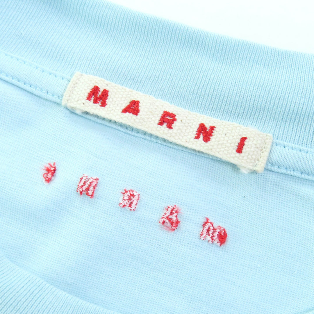 美品△MARNI マルニ 23SS HUMU0223X2 コットン100％ ロゴ刺繍 クルーネック 半袖Ｔシャツ ライトブルー 44 正規品 レディース メンズ
