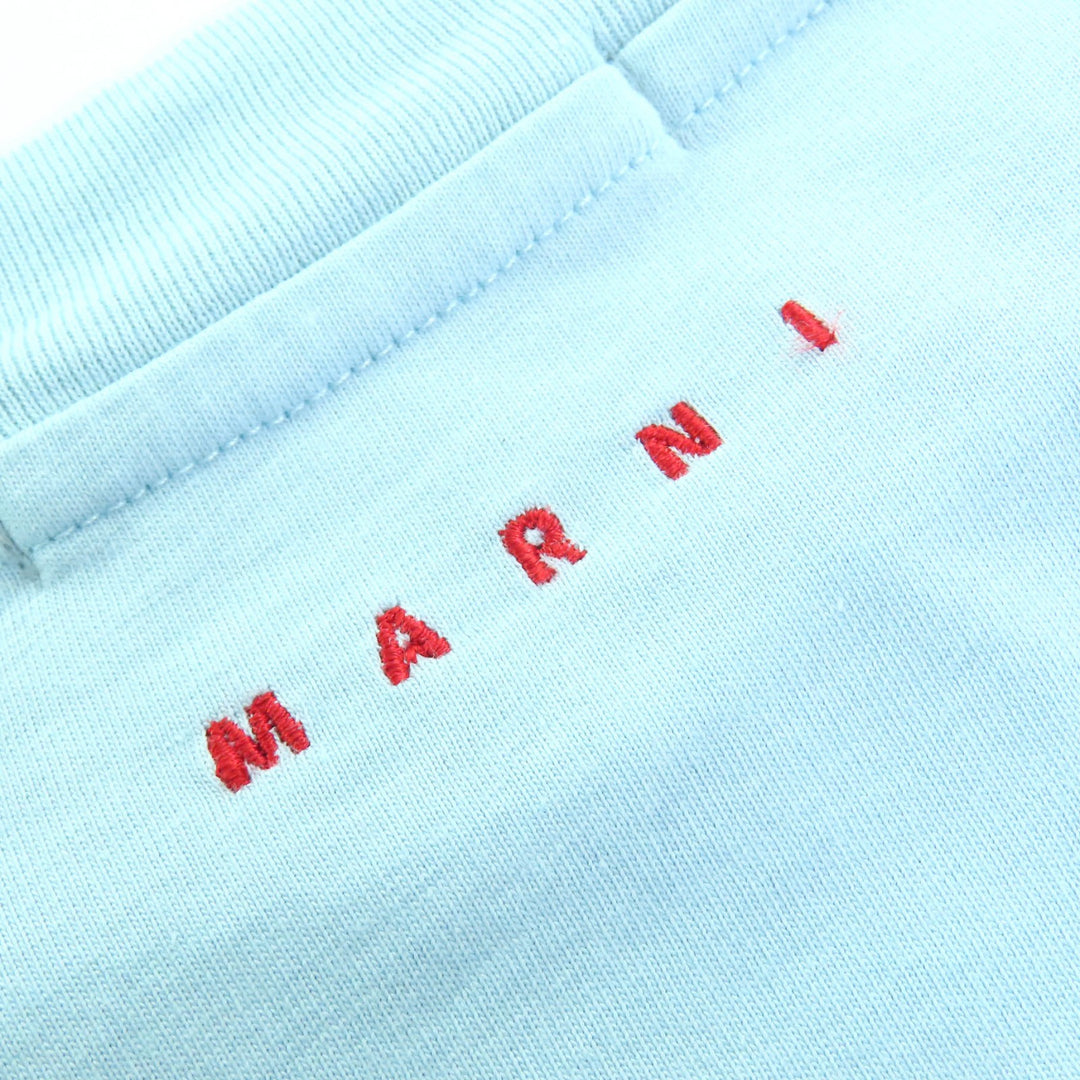 美品△MARNI マルニ 23SS HUMU0223X2 コットン100％ ロゴ刺繍 クルーネック 半袖Ｔシャツ ライトブルー 44 正規品 レディース メンズ