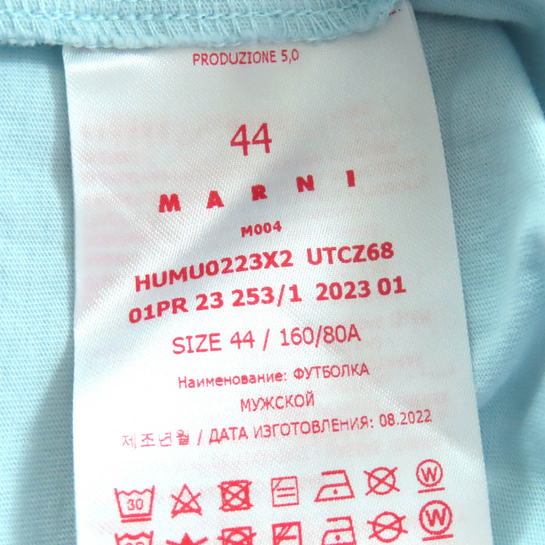 美品△MARNI マルニ 23SS HUMU0223X2 コットン100％ ロゴ刺繍 クルーネック 半袖Ｔシャツ ライトブルー 44 正規品 レディース メンズ