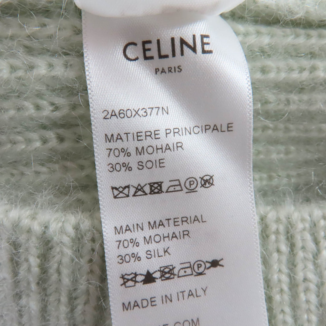 極美品☆CELINE セリーヌ 2A60X377N モヘア シルク ショートスリーブ ニット カーディガン グリーン XS イタリア製 正規品 レディース