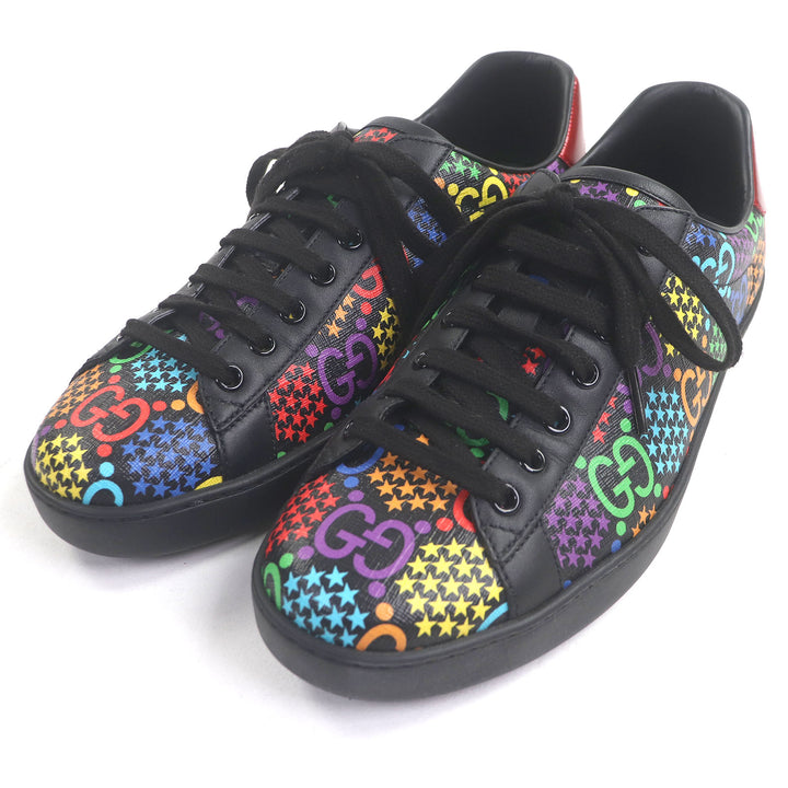 極美品□GUCCI グッチ 610085 レザー GGロゴ スター 総柄 ローカットスニーカー ブラック マルチカラー 7 箱・保存袋付き イタリア製