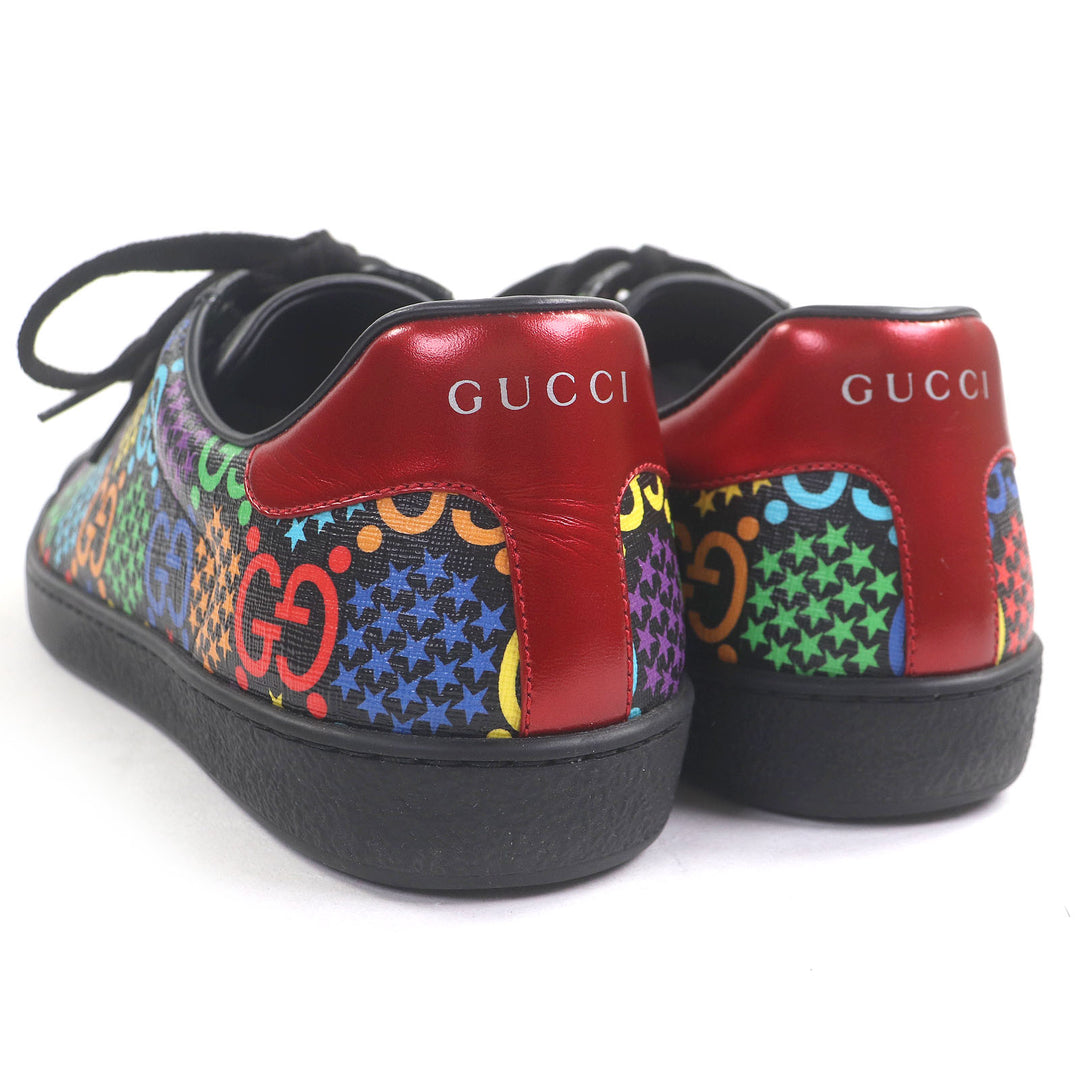 極美品□GUCCI グッチ 610085 レザー GGロゴ スター 総柄 ローカットスニーカー ブラック マルチカラー 7 箱・保存袋付き イタリア製