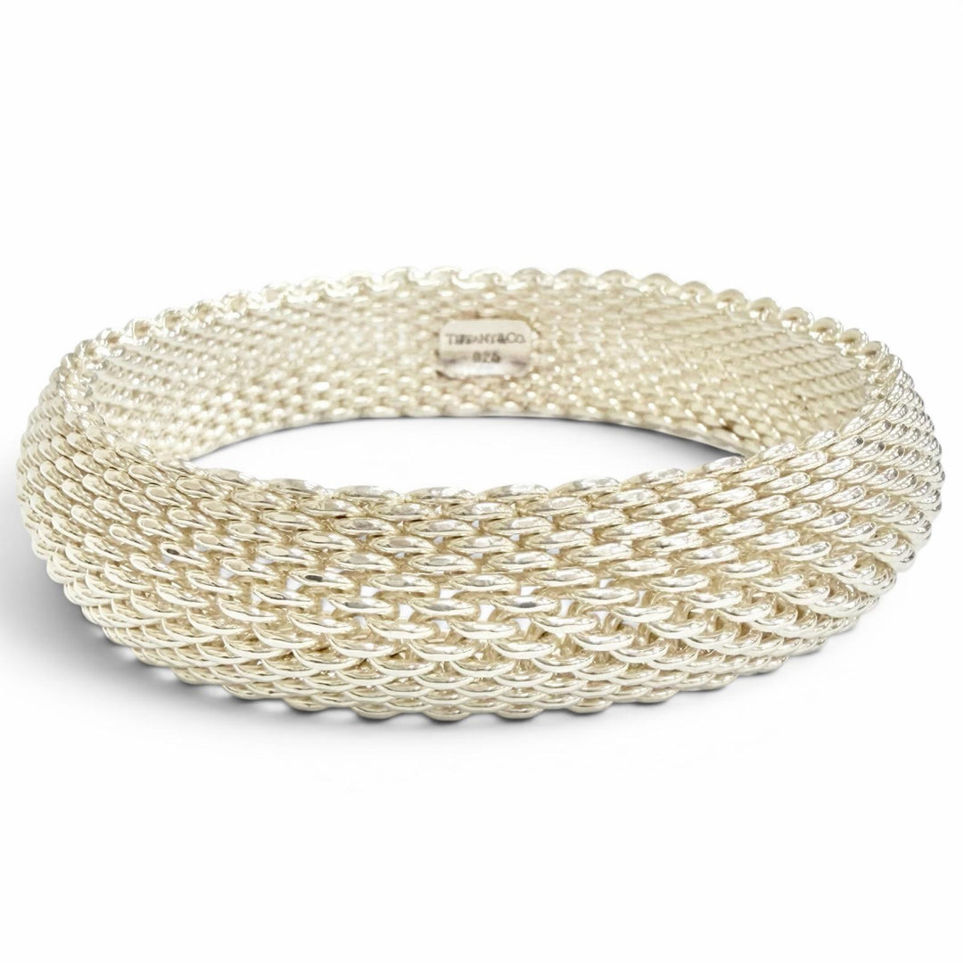極美品△TIFFANY&amp;Co. ティファニー サマセット 925 メッシュ バングル ブレスレット シルバー 重量58.6g レディース オススメ◎