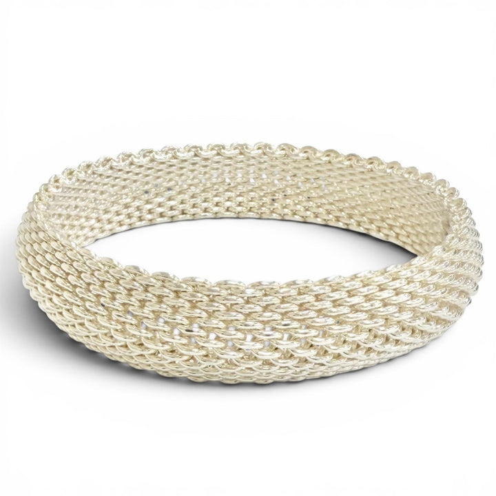 極美品△TIFFANY&amp;Co. ティファニー サマセット 925 メッシュ バングル ブレスレット シルバー 重量58.6g レディース オススメ◎