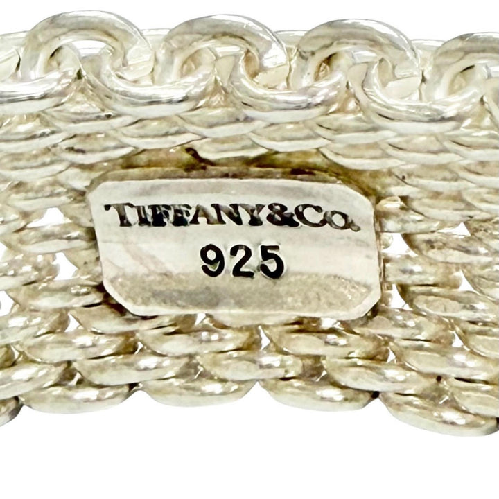 極美品△TIFFANY&amp;Co. ティファニー サマセット 925 メッシュ バングル ブレスレット シルバー 重量58.6g レディース オススメ◎