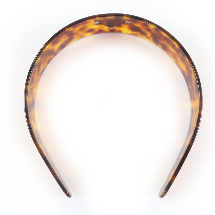 美品☆PRADA プラダ 1IH082 プレックス ヘッドバンド 現行品 トライアングルロゴ ベッコウ柄 カチューシャ ヘアアクセサリー ブラウン系