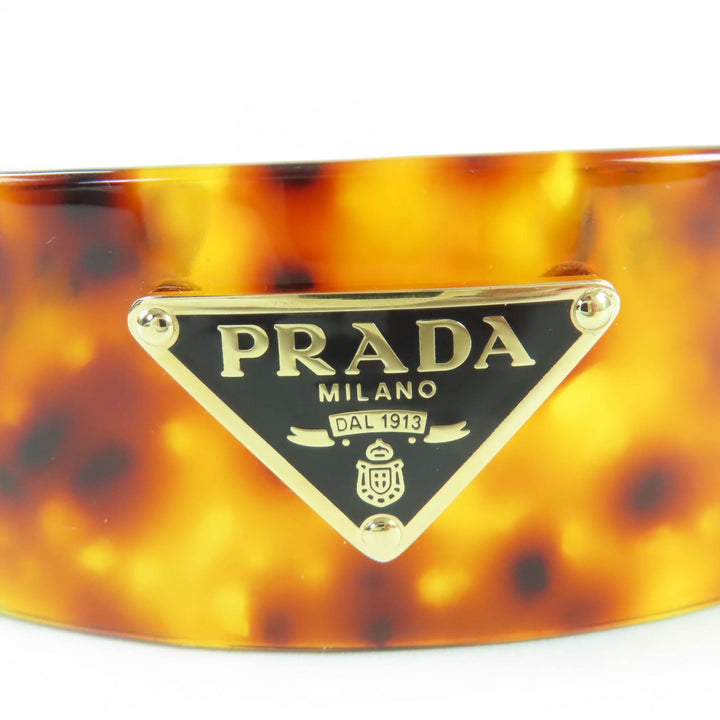 美品☆PRADA プラダ 1IH082 プレックス ヘッドバンド 現行品 トライアングルロゴ ベッコウ柄 カチューシャ ヘアアクセサリー ブラウン系