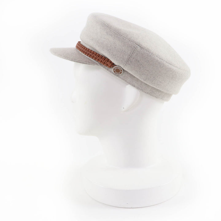 極美品☆HERMES エルメス H212009N ドーヴィル カシミヤ100％ セリエ金具 レザー使い キャスケット グレー 57 仏製 正規品 レディース