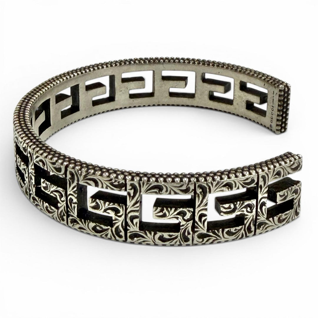 美品◇GUCCI グッチ 551919 スクエアG アラベスク Gキューブ バングル ブレスレット シルバー 16 イタリア製 重量28.5g レディース