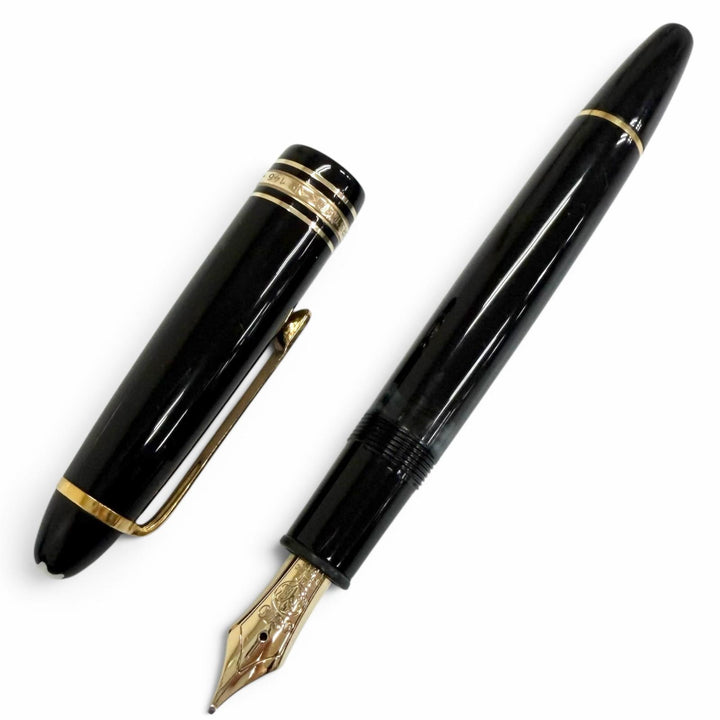 美品□MONTBLANC モンブラン マイスターシュテュック 146 ペン先14C Mニブ キャップ式 万年筆 ステーショナリー ブラック ゴールド