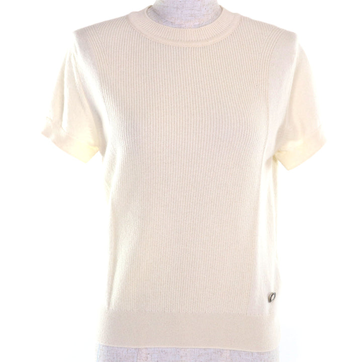 極美品◇HERMES エルメス 24SS 4E2600D1 カシミヤ100％ カナディアンボタン ショートスリーブ 半袖ニット 38 英国製 正規品