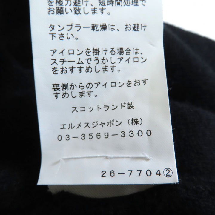 美品◇HERMES エルメス カシミヤ コットン Hロゴデザイン ボートネック ドロップショルダー 半袖ニット ブラック 34 正規品 レディース