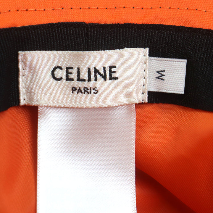 極美品▼CELINE セリーヌ 2AUB0930C ロゴプリント キルティング 中綿入り 帽子 バケットハット ブラック オレンジ M 仏製 正規品 メンズ