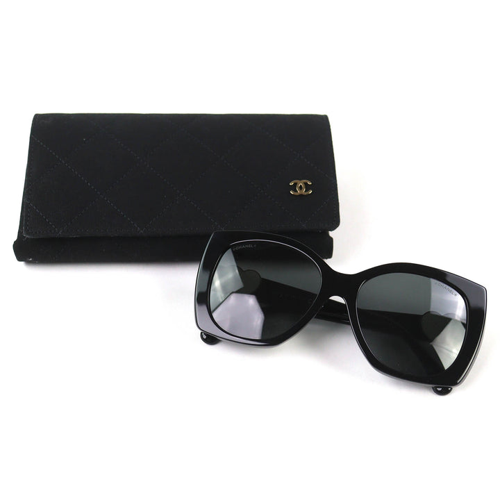極美品△CHANEL シャネル 5519-A ココマーク ハート スクエアシェイプ アイウェア サングラス 現行品 ブラック 55□17 140 デモレンズ