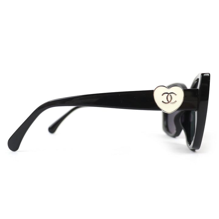 極美品△CHANEL シャネル 5519-A ココマーク ハート スクエアシェイプ アイウェア サングラス 現行品 ブラック 55□17 140 デモレンズ