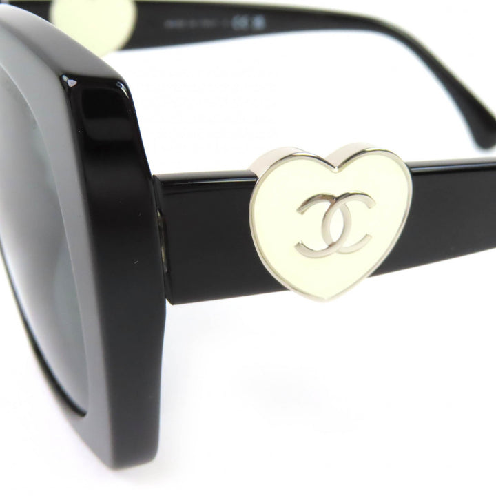 極美品△CHANEL シャネル 5519-A ココマーク ハート スクエアシェイプ アイウェア サングラス 現行品 ブラック 55□17 140 デモレンズ