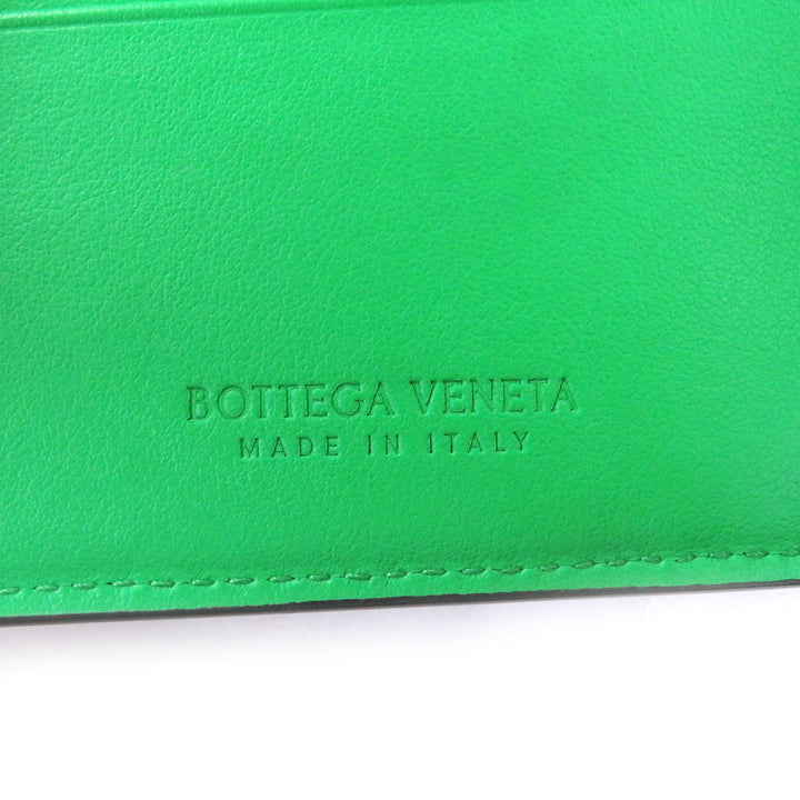 美品□BOTTEGAVENETA ボッテガヴェネタ 743211 レザー 現行品 イントレチャート 二つ折り財布 ブラック グリーン 保存袋付き イタリア製