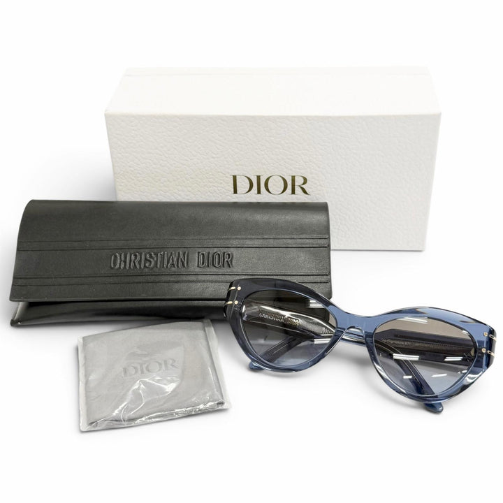 良品△Christian Dior クリスチャンディオール DSGTB7IXR Dior Signature B7I ロゴ バタフライ サングラス クリアブルー 52□18 130 箱付