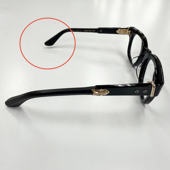 極美品▼クロムハーツ JENNA TAIL YEA 18KGP クロス金具 メガネ 眼鏡 アイウェア マットブラック ゴールド 49□23-142 度入 総重量51.17g