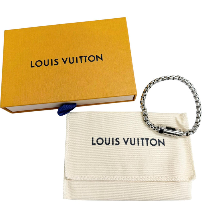 極美品□LOUIS VUITTON ルイヴィトン 2022年製 M63107 チェーン モノグラム エクリプス ブレスレット シルバー ブラック イタリア製