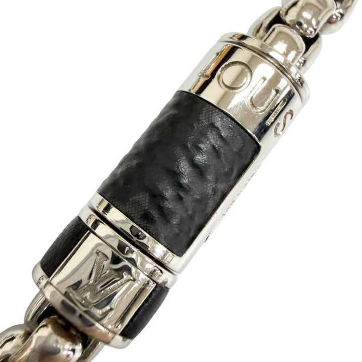 極美品□LOUIS VUITTON ルイヴィトン 2022年製 M63107 チェーン モノグラム エクリプス ブレスレット シルバー ブラック イタリア製