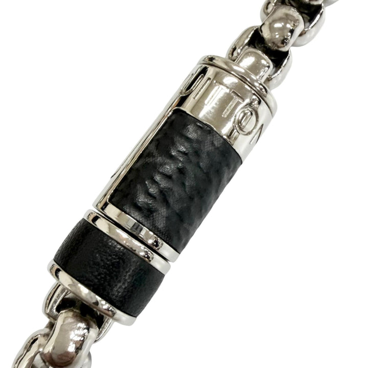 極美品□LOUIS VUITTON ルイヴィトン 2022年製 M63107 チェーン モノグラム エクリプス ブレスレット シルバー ブラック イタリア製