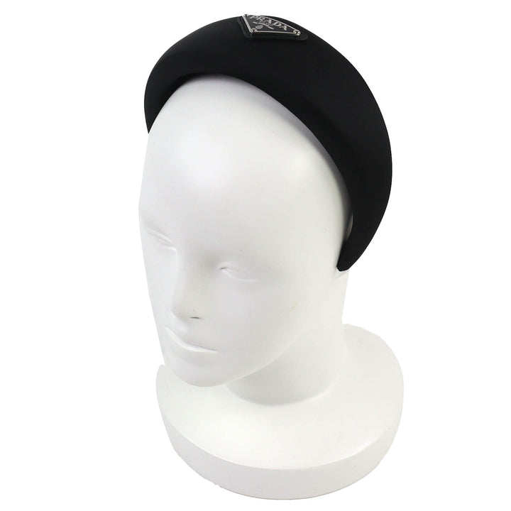 極美品△PRADA プラダ 1IH016 トライアングルロゴ 三角ロゴプレート RE-NYLON カチューシャ ヘアバンド ヘアアクセサリー ブラック 箱付き