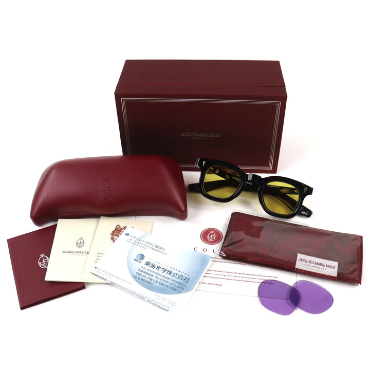 美品△JACQUESMARIEMAGE ジャックマリーマージュ JMMDU1 DEVAUX 236/350 ウェリントン サングラス ブラック ゴールド金具 43□27 度入り