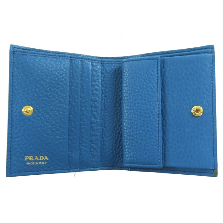 未使用品◇PRADA プラダ 1MV204 VITELLO GRAIN レタリングロゴ レザー コンパクトウォレット 二つ折り財布 コバルト 箱付き 定価106700円