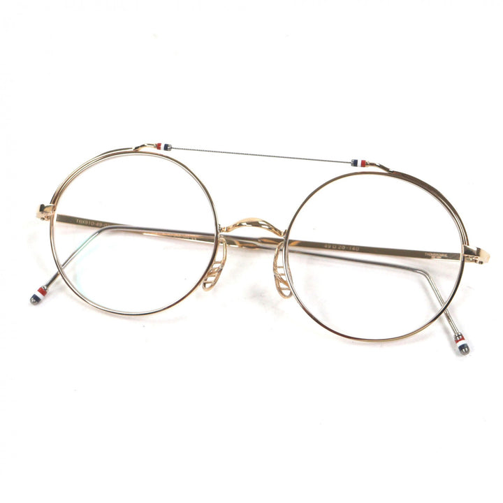 美品▼THOM BROWNE トムブラウン TBX910-49-01 ツーブリッジ メガネ 眼鏡 アイウェア ゴールド シルバー 49□20-140 箱・ケース付 メンズ