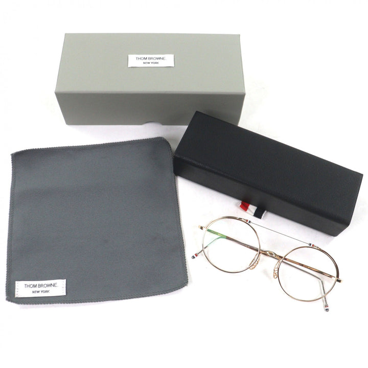 美品▼THOM BROWNE トムブラウン TBX910-49-01 ツーブリッジ メガネ 眼鏡 アイウェア ゴールド シルバー 49□20-140 箱・ケース付 メンズ