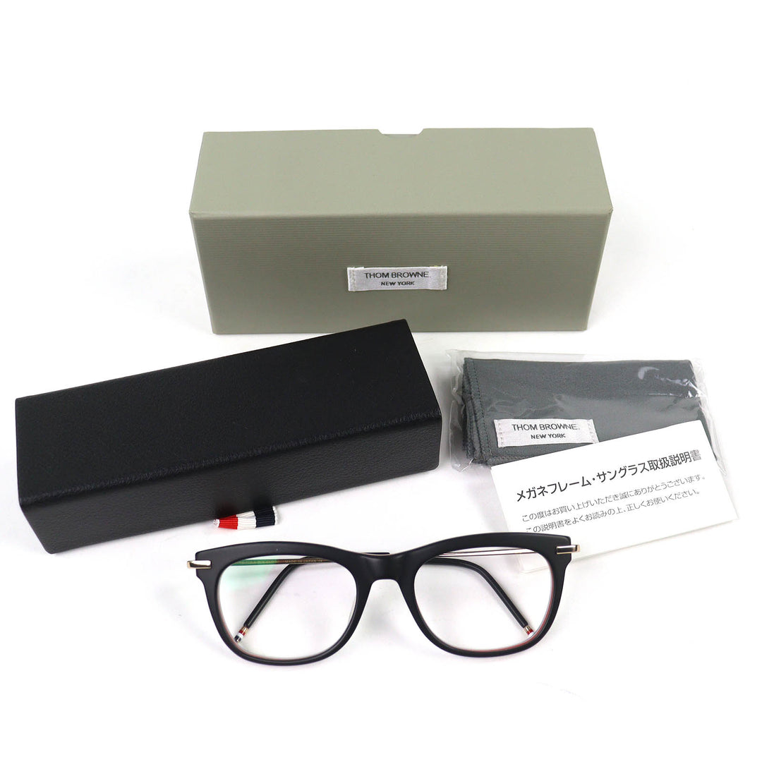 極美品△THOM BROWNE トムブラウン TB-712-A-BLK-GLD-5 スクエア メガネ アイウェア トリコロール マッドブラック ゴールド 52□21-141
