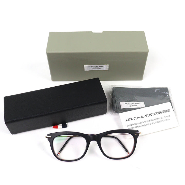 極美品△THOM BROWNE トムブラウン TB-712-A-BLK-GLD-5 スクエア メガネ アイウェア トリコロール マッドブラック ゴールド 52□21-141