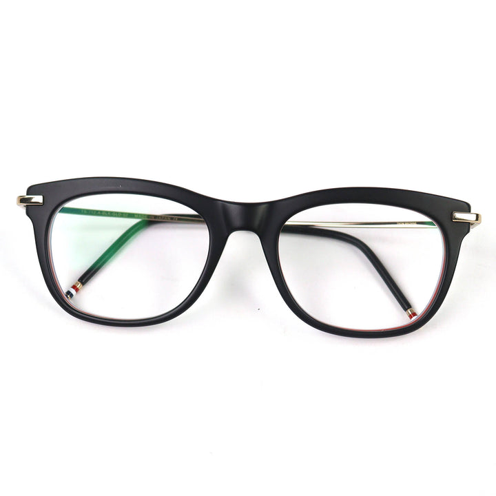 極美品△THOM BROWNE トムブラウン TB-712-A-BLK-GLD-5 スクエア メガネ アイウェア トリコロール マッドブラック ゴールド 52□21-141