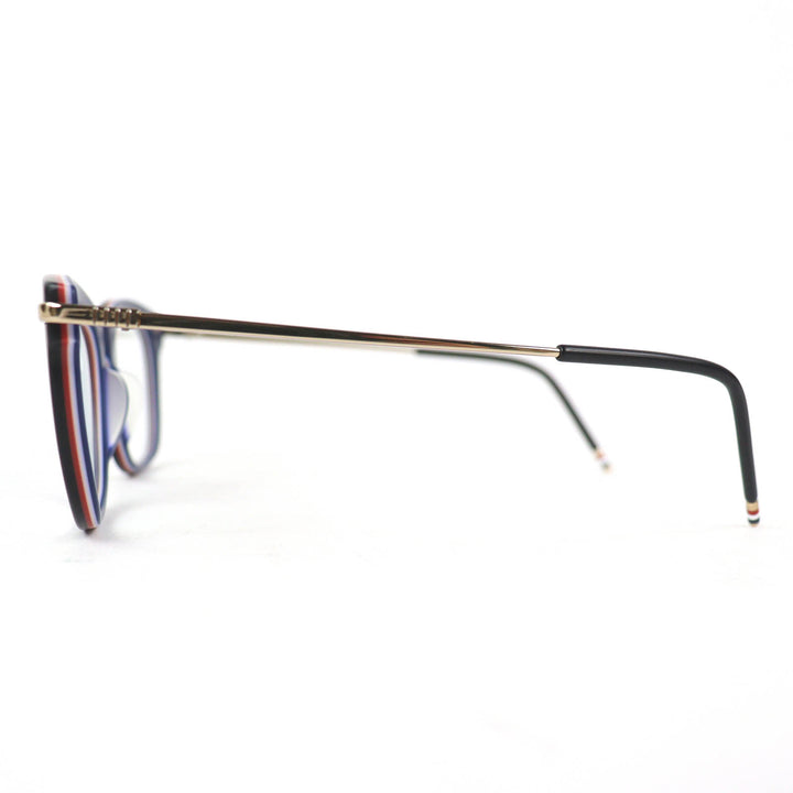 極美品△THOM BROWNE トムブラウン TB-712-A-BLK-GLD-5 スクエア メガネ アイウェア トリコロール マッドブラック ゴールド 52□21-141